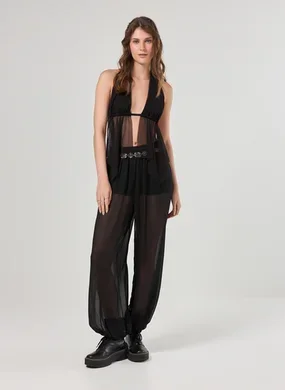 Calça Aladim Preta Em Chiffon
