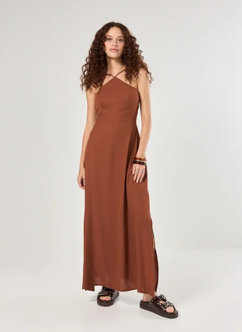 Vestido Midi Halter Marrom