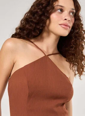 Vestido Midi Halter Marrom