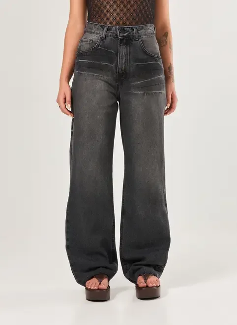 Calça Wide Leg Jeans Black