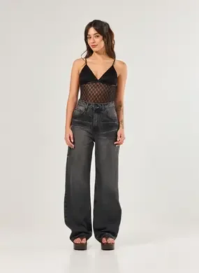 Calça Wide Leg Jeans Black