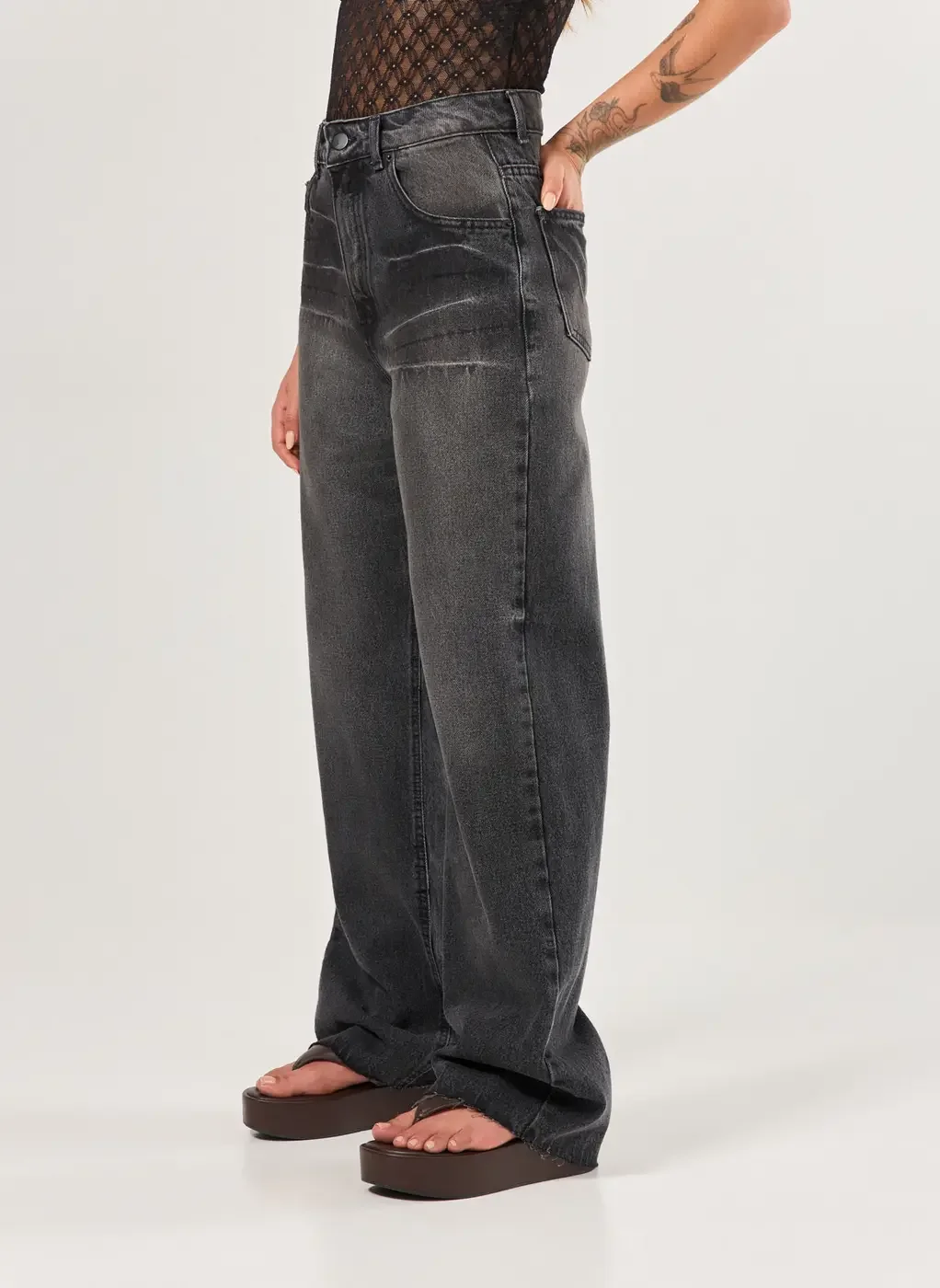 Calça Wide Leg Jeans Black