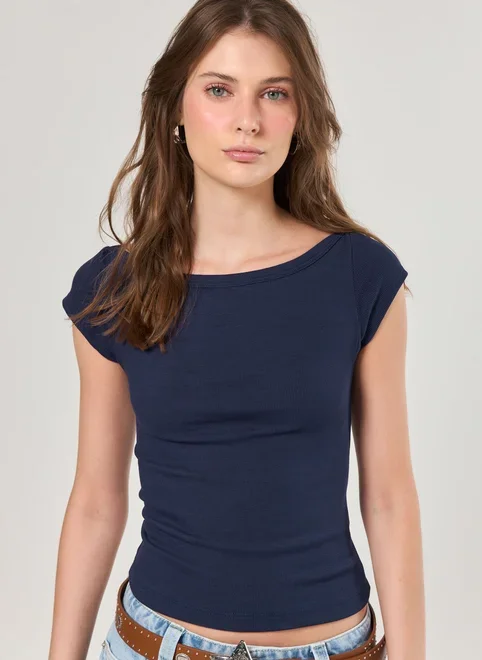 Blusa Canelada Manga Curta