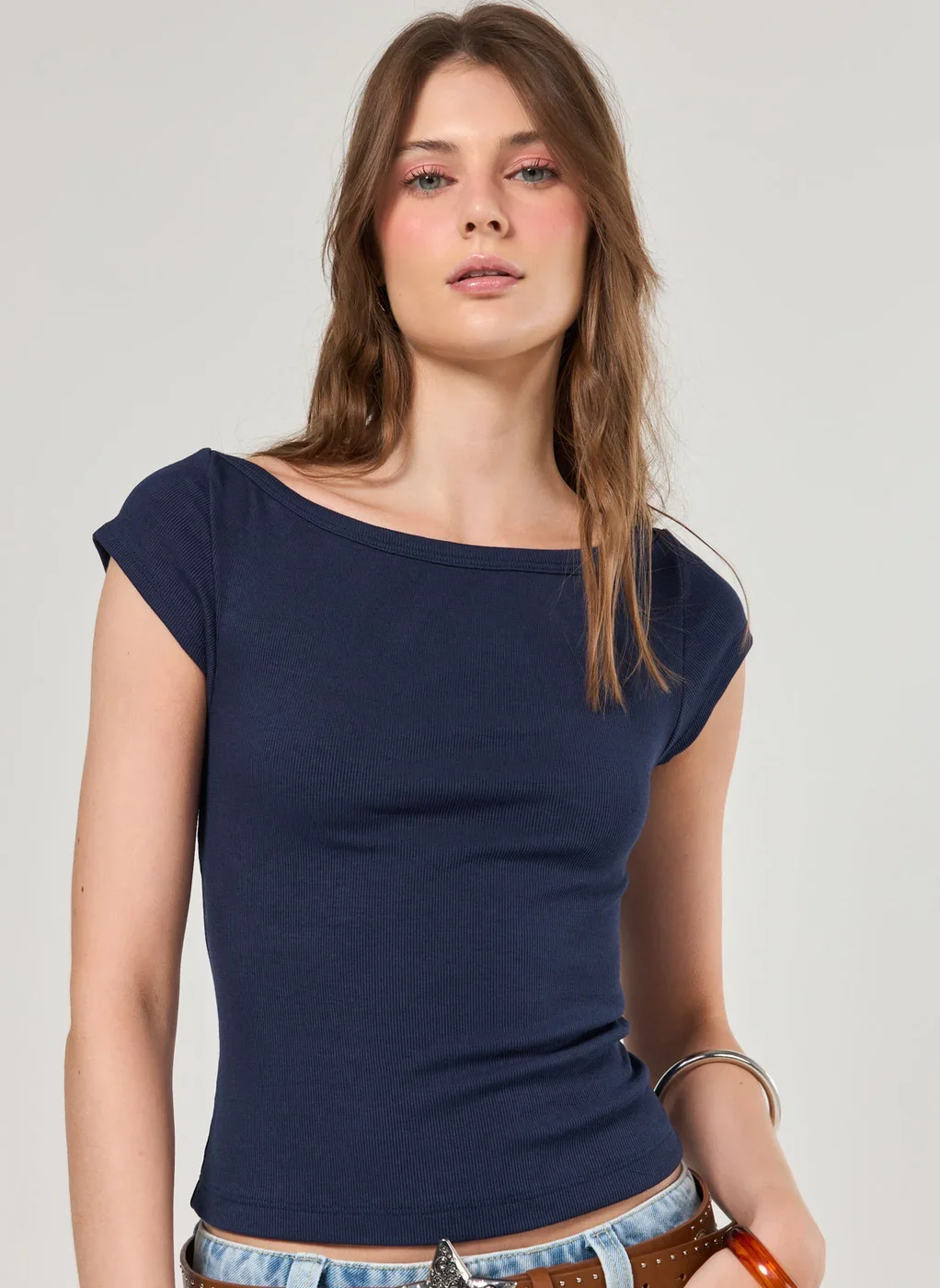 Blusa Canelada Manga Curta