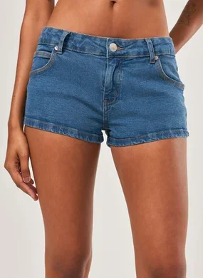 Micro Short Cintura Baixa Jeans Médio
