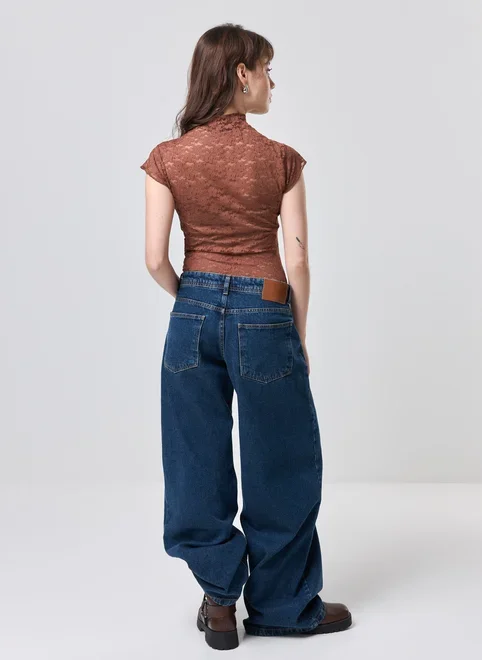 Body Renda Marrom Gola Alta