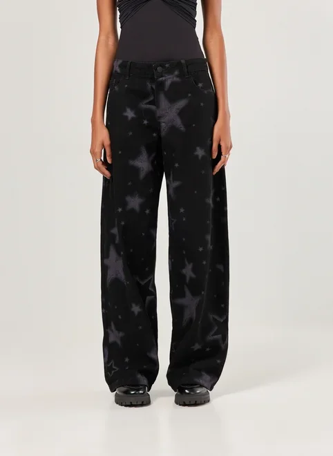 Calça Jeans Boy Cintura Baixa Estrelas