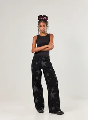 Calça Jeans Boy Cintura Baixa Estrelas