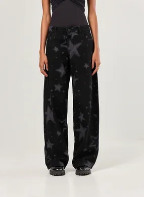 Calça Jeans Boy Cintura Baixa Estrelas