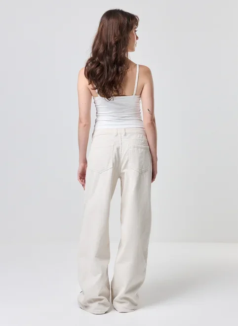 Calça Wide Leg Cintura Baixa Cotelê