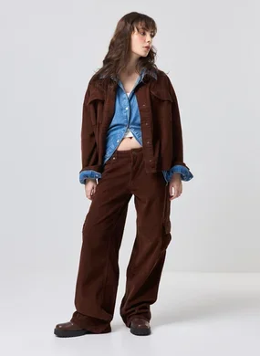 Calça Wide Leg Cargo Cotelê