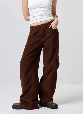 Calça Wide Leg Cargo Cotelê