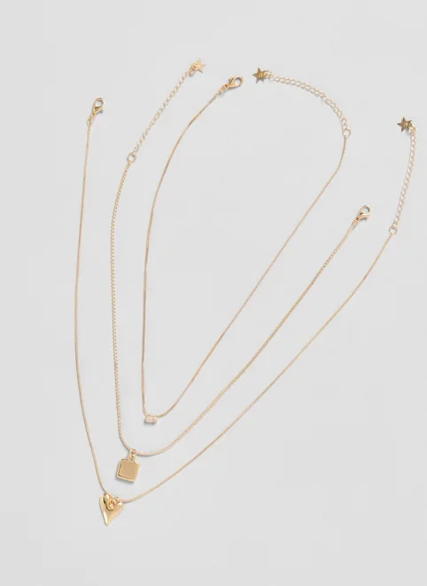 Conjunto 3 Colares Dourados Brilho