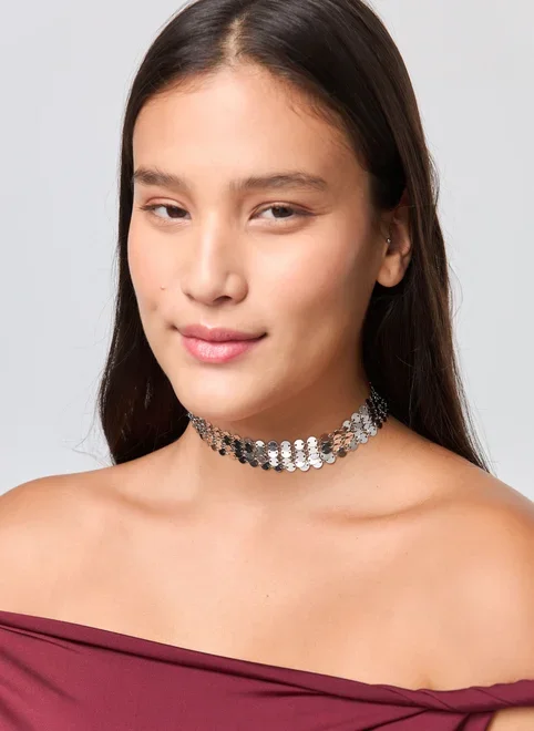 Choker Prateada Bolinhas