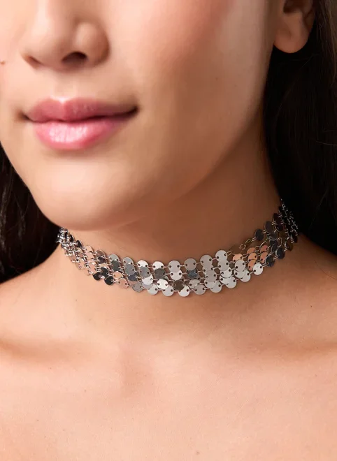 Choker Prateada Bolinhas