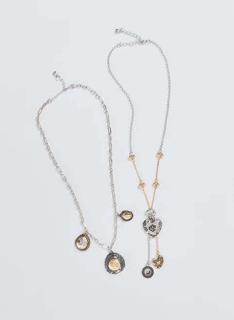 Conjunto 2 Colares Mix Prateado E Dourado