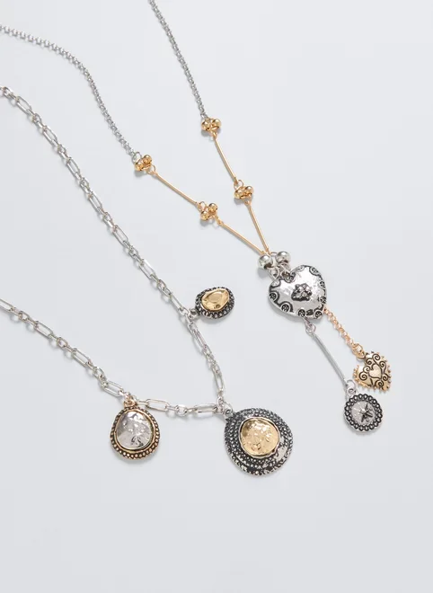 Conjunto 2 Colares Mix Prateado E Dourado