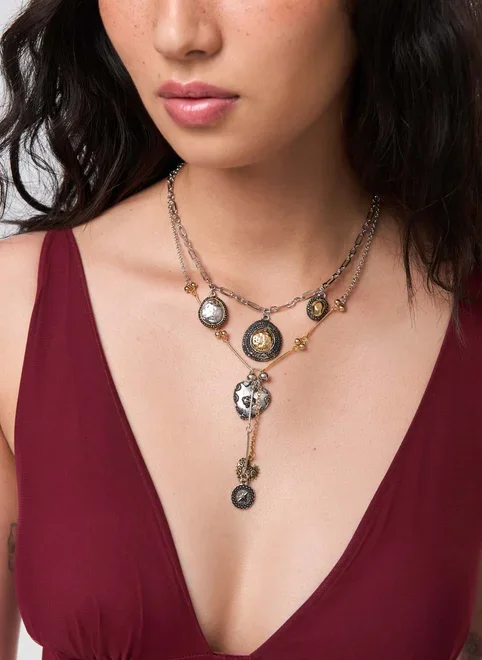 Conjunto 2 Colares Mix Prateado E Dourado