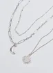 Conjunto 3 Colares Prateados Sol Lua