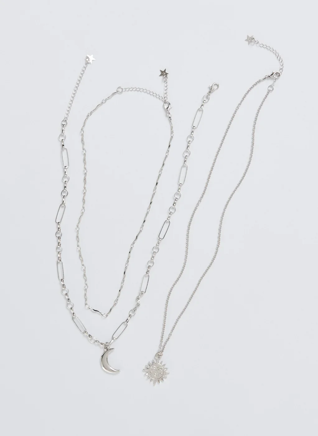 Conjunto 3 Colares Prateados Sol Lua