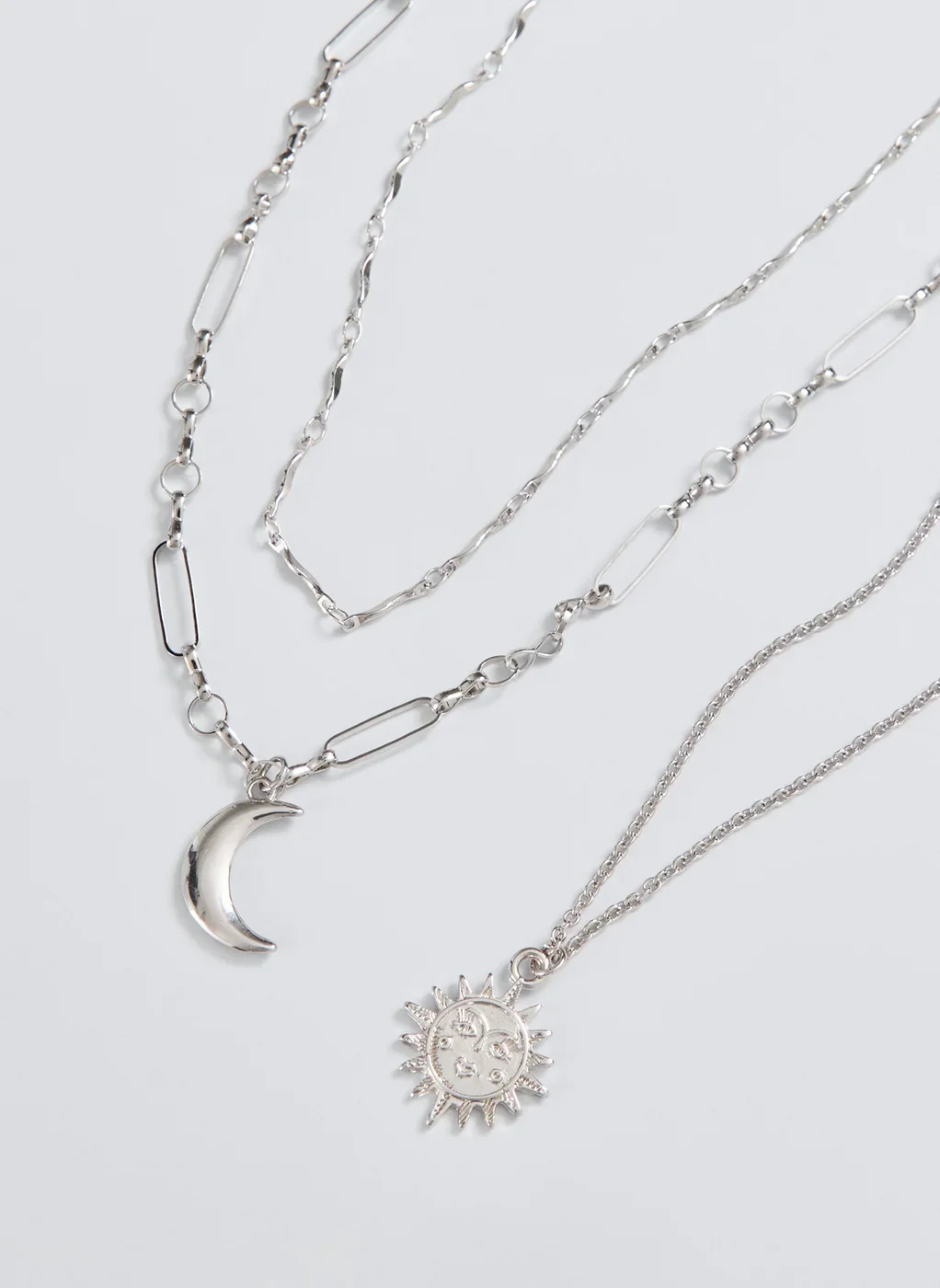Conjunto 3 Colares Prateados Sol Lua
