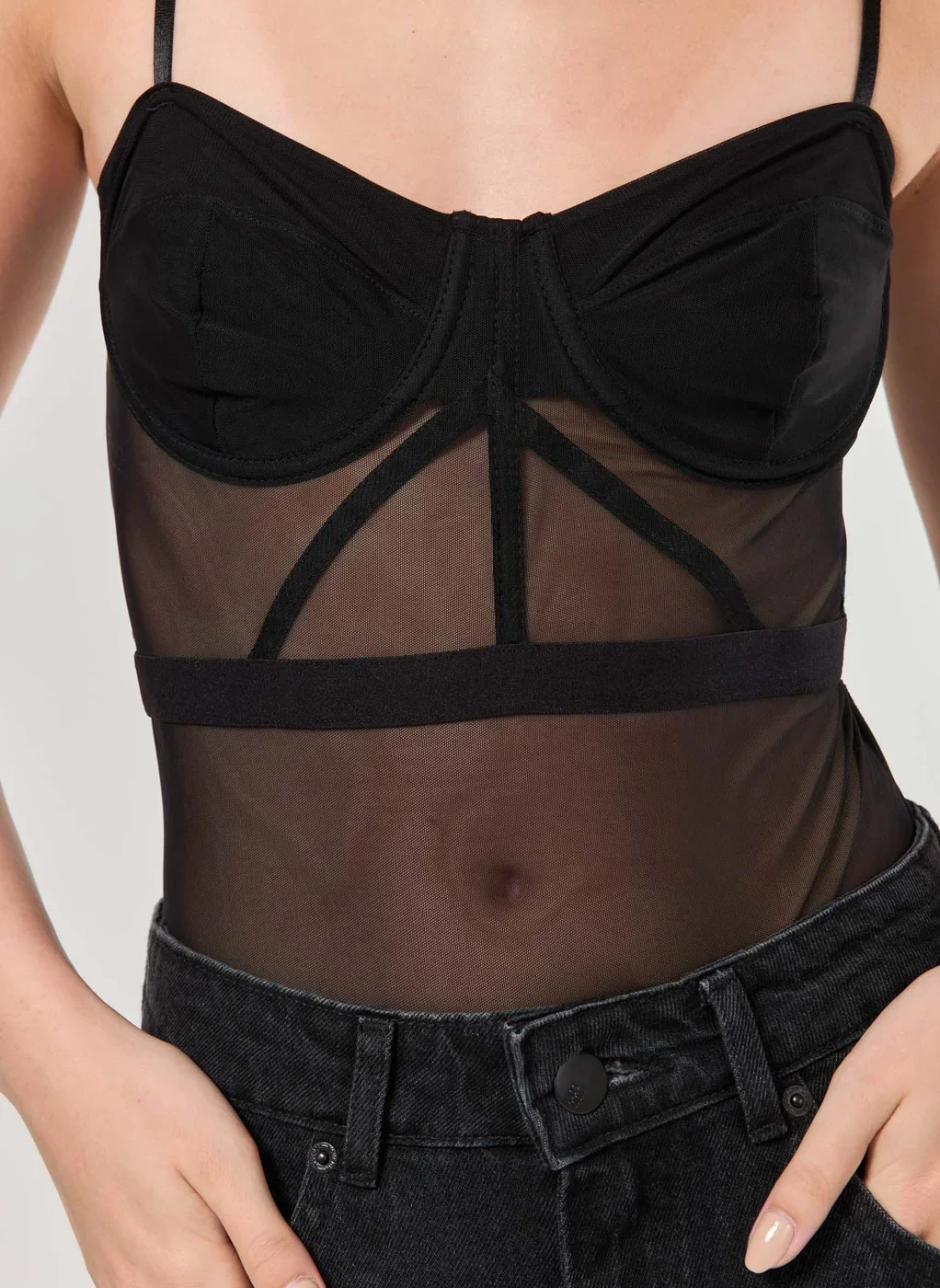 Body Preto Tule E Renda