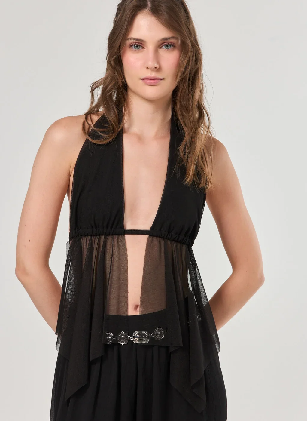 Top Tule Preto Frente Única