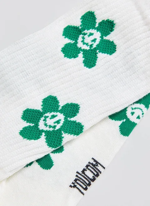 Meia Off-White Florzinhas Verdes