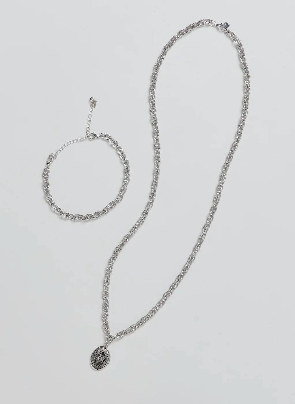 Conjunto Colar E Pulseira Prateado Coração