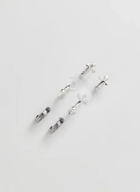 Conjunto Com 3 Brincos De Argola Cruz