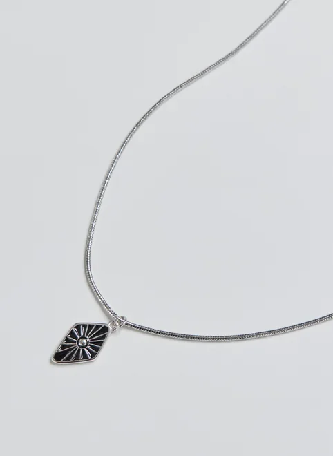 Colar Prateado Pingente Resina Sol