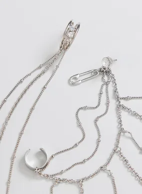 Brinco Com Piercing Fake Prateado