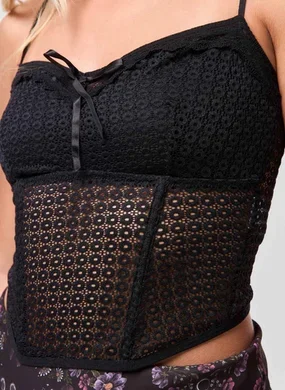 Cropped Renda Preto Corsetado