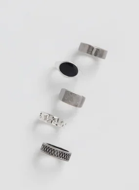 Conjunto 5 Anéis Prateados Envelhecidos