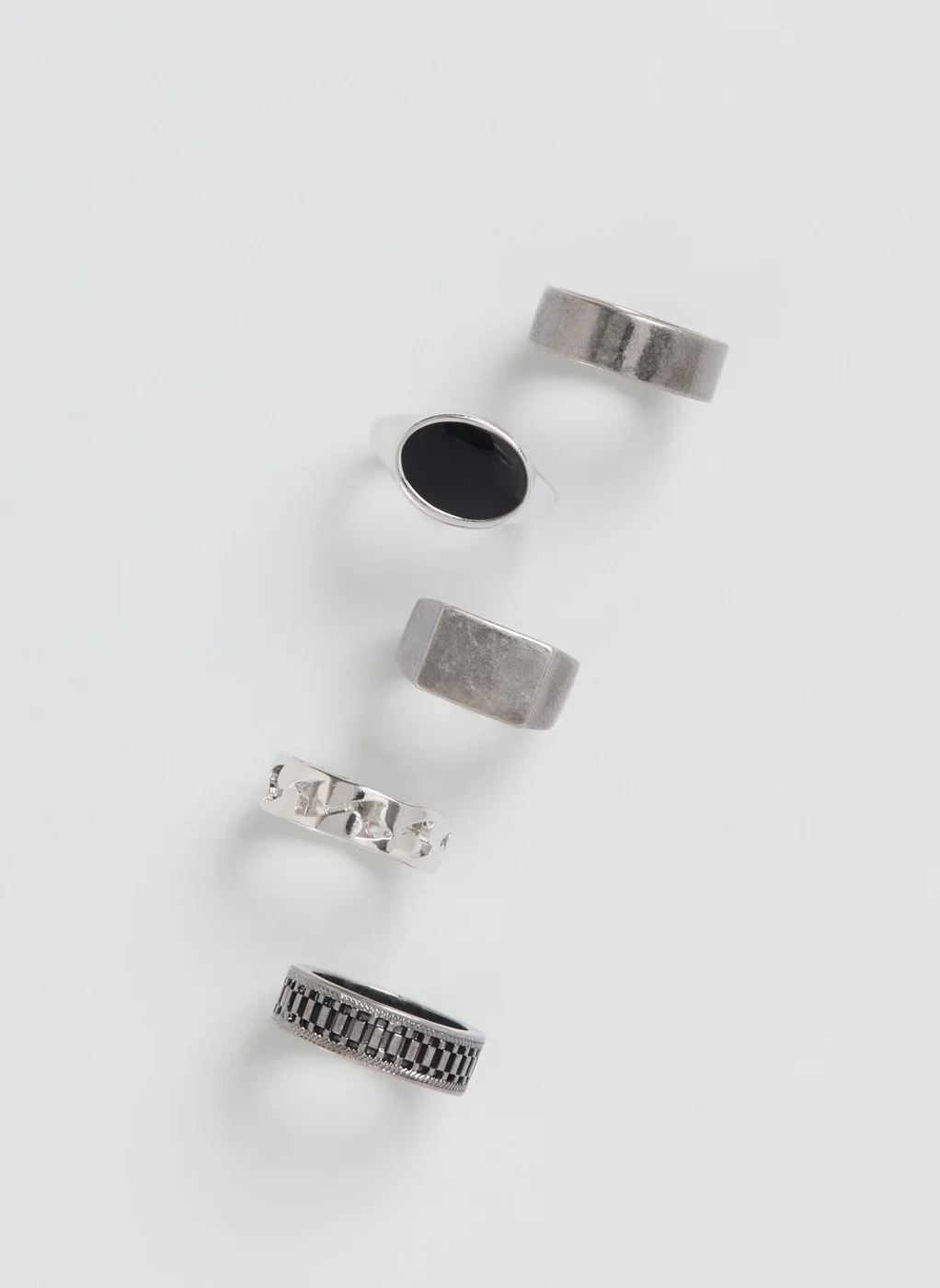 Conjunto 5 Anéis Prateados Envelhecidos