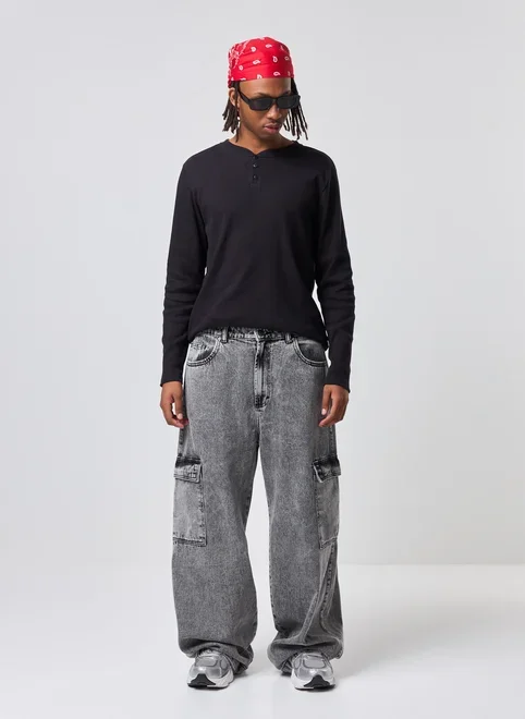 Camiseta Manga Longa Henley Slim Ribana