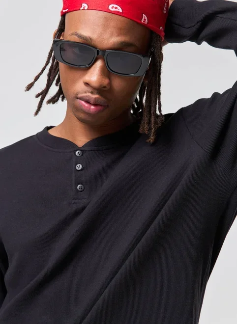 Camiseta Manga Longa Henley Slim Ribana