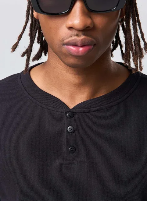 Camiseta Manga Longa Henley Slim Ribana