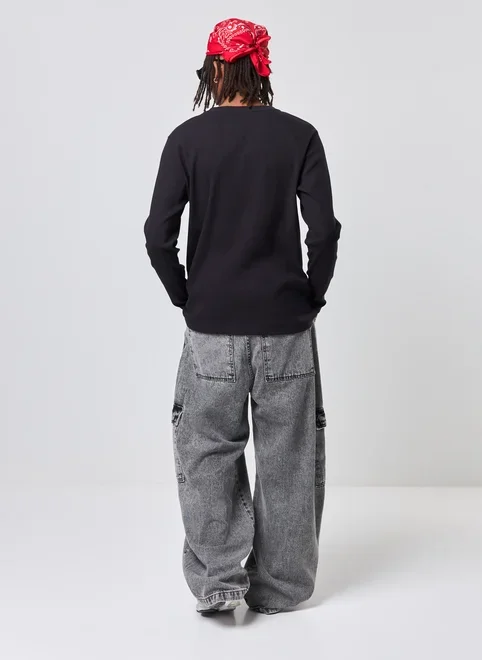 Camiseta Manga Longa Henley Slim Ribana