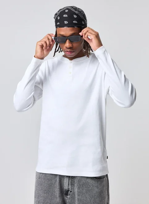 Camiseta Manga Longa Henley Slim Ribana