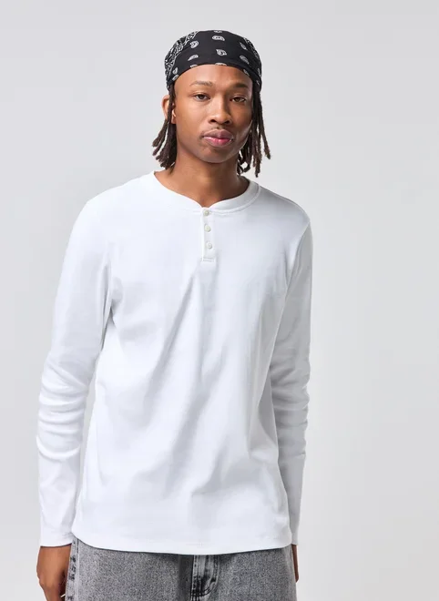 Camiseta Manga Longa Henley Slim Ribana