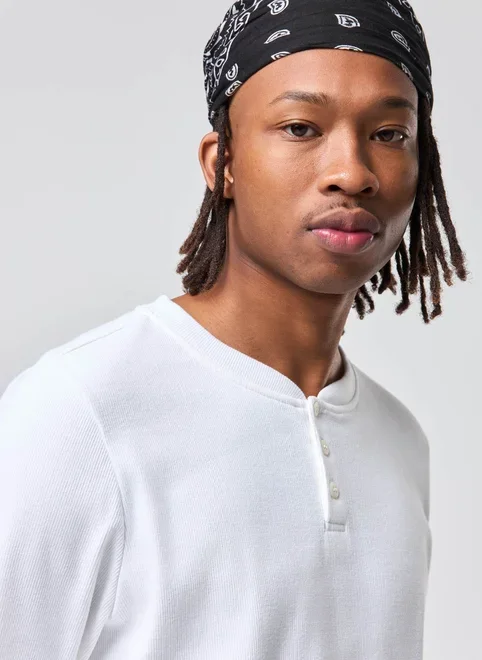 Camiseta Manga Longa Henley Slim Ribana