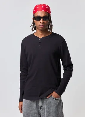 Camiseta Manga Longa Henley Slim Ribana