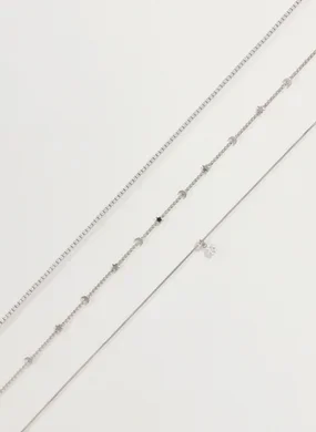 Conjunto 3 Colares Prateados Riviera Estrelas