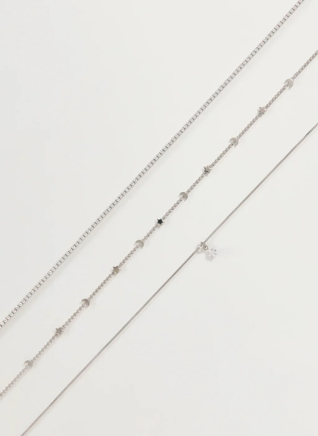 Conjunto 3 Colares Prateados Riviera Estrelas