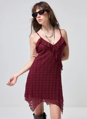 Vestido Curto Renda Vinho Pontas