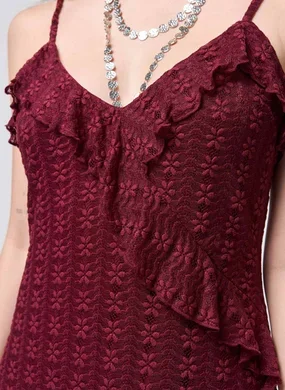 Vestido Curto Renda Vinho Pontas