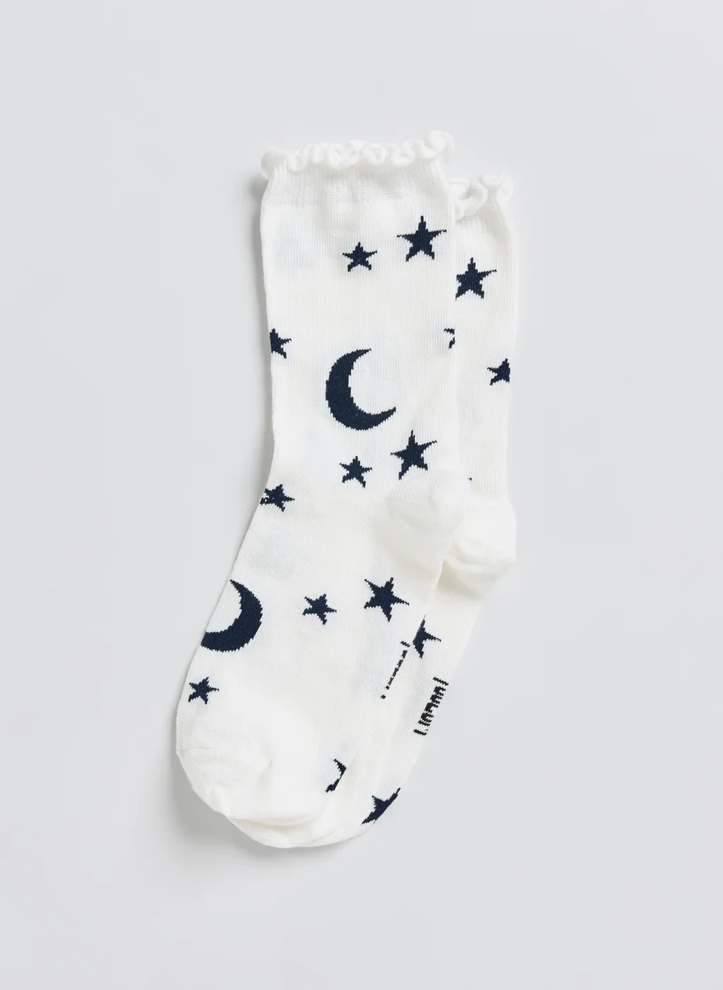 Meia Off‑White Lua E Estrelas Com Babado