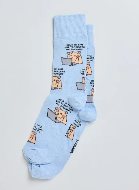 Meia Azul Hamster Trabalhando