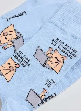 Meia Azul Hamster Trabalhando